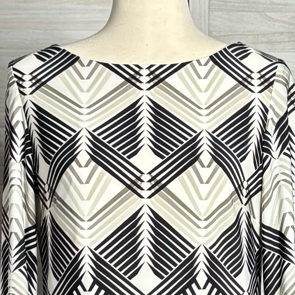 2590 - Eliza J Black and White Geometric Dress with Pink Trim NWT SIZE 8 - Picture 2 of 14